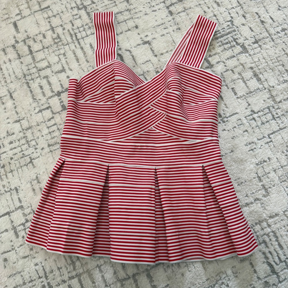 HD in Paris Anthropologie Red White Striped Bandage Peplum Top S Sweetheart M1 - Picture 2 of 6